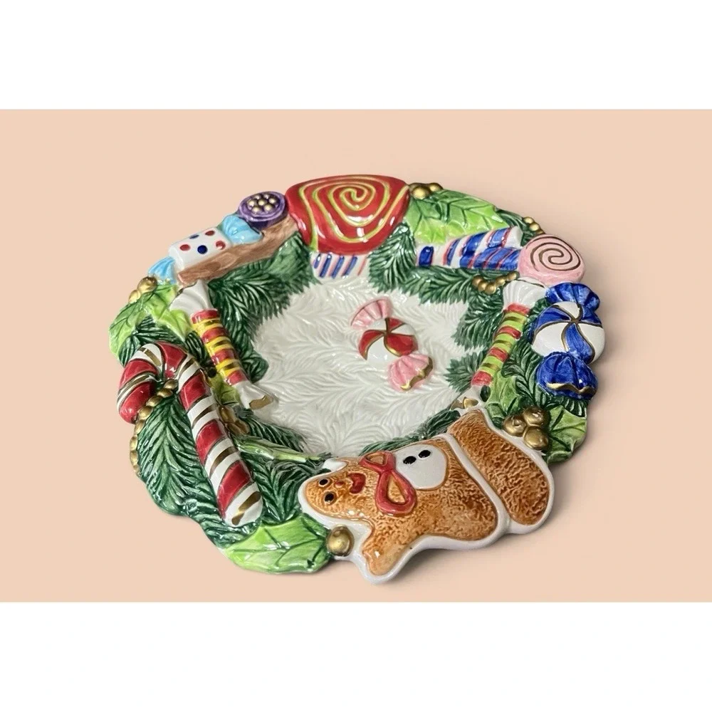 Fitz & Floyd 1996 Gingerbread Candy Bowl Dish Christmas Holiday Season Decor